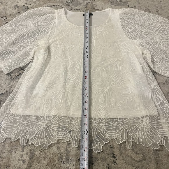 Alfani Women S White Floral Lace Butterfly Sleeve Top Wedding Career Party - Picture 5 of 11